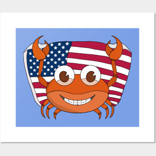 Crab with the American flag USA Posters and Art